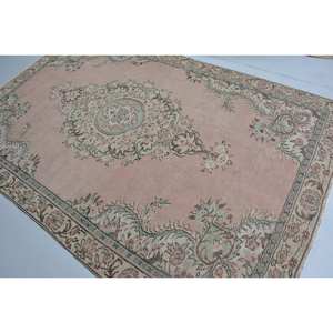 Tapis turc vintage classique rose vert Patchwork Design fait à la main laine Latex support Rectangle 5.5x8.6 pieds pour chambre couloir - Product Image 4