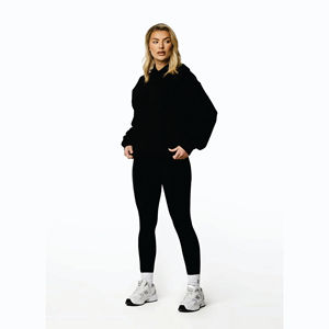 Drop Shoulder Relaxed Fit 100% Cotton Établi Relaxed Fit Hood Black Women's Pullover Hoodie - Product Image 3