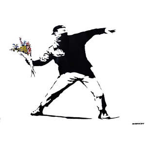 Banksy Paper <b>Poster</b> Graffiti Throwing Flowers for Wall Decor - Product Image 1