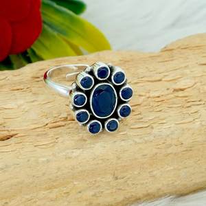 Anillo minimalista de Plata de Ley 925 con múltiples piedras con zafiro azul delicado, regalo de aniversario de boda para su fina Rings-R0339-GS - Product Image 1