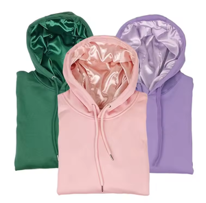 Luxe Double Couche Soie Doublure Pull Plaine Blanc Unisexe Satin Doublé Intérieur Capuche Hommes Cordon Hoodies Avec Satin - Product Image 6
