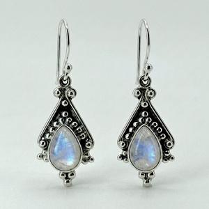 Boucles d'oreilles en pierre de lune arc-en-ciel, bijoux pendantes en argent sterling en forme de goutte - Product Image 6