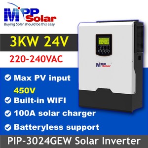 Invertisseur solaire PIP3024GEW 24V 230V MPP, entrée PV élevée 450V, chargeur MPPT WiFi 100A, batterie en option, onde sinusoïdale pure, monophasé 99% - Product Image 2