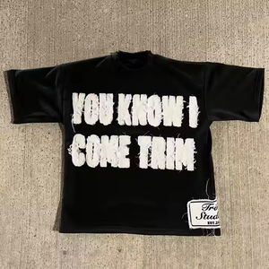 100% Cotton Custom Logo T-Shirt Embroidery Patch Oversized Boxy Tee for Men/Women Casual Solid Pattern Loose Silk <b>Screen</b> <b>Washed</b> - Product Image 4