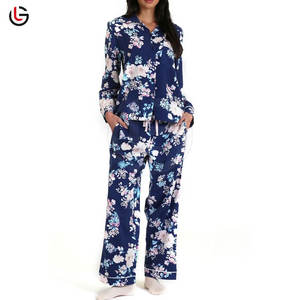 Ensemble de pyjamas pour femmes décontractés d'été avec logo personnalisé, vêtements de nuit, salon, 100% coton respirant, séchage rapide, manches longues - Product Image 5