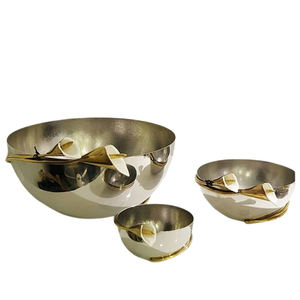 Bol en forme de fleur en aluminium métal vaisselle de dîner en céramique japonais servant des aliments fruits et légumes - Product Image 2