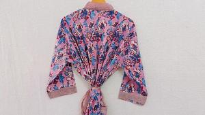 Kimono hecho a mano con estampado de algodón ligero Floral para mujer, albornoz largo bohemio Hippie, vestido informal Natural - Product Image 3