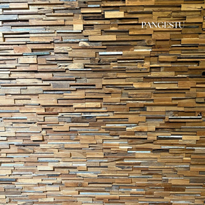 Paneles de pared de teca reciclados modernos insonorizados con diseño de patrón geométrico para características de absorción de sonido en villas y hogares - Product Image 4