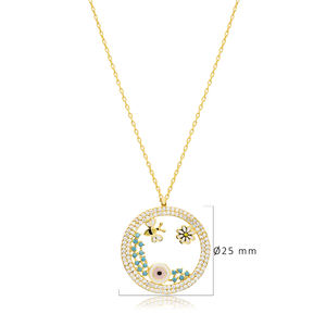 Fleur Abeille Nature CZ Argent Charme Collier En Gros Turc 925 Bijoux En Argent Sterling - Product Image 2