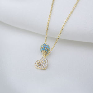 Minimalish หัวใจสีฟ้าครามเพทายหินเสน่ห์สร้อยคอจี้925ตุรกีแฮนด์เมดขายส่งเครื่องประดับเงิน - Product Image 4