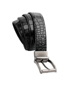 Cinturón de vestir transpirable impermeable de cuero PU Reversible Vintage de doble cara para hombre caliente negro y marrón con hebilla de aleación duradera - Product Image 2