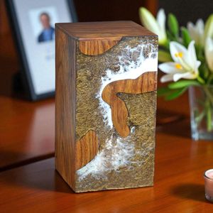 Urna Rectangular Moderna Ecológica de Madera y Resina |   Artesanal Hecho a Mano |   Suministro de Fábrica OEM - Product Image 1
