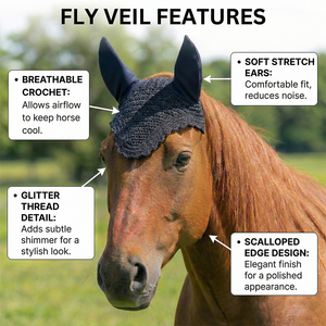 Velo antimoscas para caballo de ganchillo negro de alta calidad, personalizable en color, con cubre orejas de punto texturizado suave, gorro ecuestre hecho a mano para equitación - Product Image 2