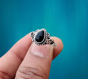 แหวนพลอยลูกแพร์โอนิกซ์สีดำเรียบสีเงิน925ทำด้วยมือเครื่องประดับชั้นดีใบรับรองสำหรับงานเลี้ยงครบรอบปีขายส่ง - Product Image 5