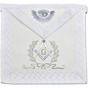 <b>White</b> Master Mason Masonic <b>Apron</b> with Silver Bullion - Product Image 1