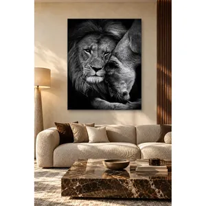 Impression sur toile Fida : Paire de lions face à face, noir et blanc - Product Image 5