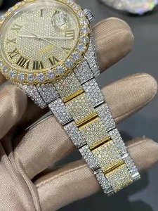 Montre Moissanite glacée décontractée de style préfet pour montre en acier inoxydable pur blanc brillant montre automatique à quartz - Product Image 2