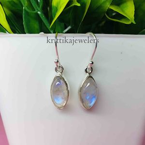 925 Sterling Silver Drop <b>Earrings</b> for Women Natural Blue Fire Moonstone Classic Fine <b>Dangle</b> Design Gold Plated <b>Diamonds</b> Weddings - Product Image 3