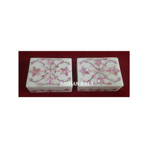 Articles d'artisanat produit haut de gamme fait à la main marbre blanc rose nacre incrustation travail bijoux boîtes de rangement pour cadeau - Product Image 1