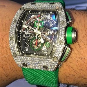 Montre mécanique analogique pour homme en acier inoxydable avec bracelet en caoutchouc, diamant moissanite de clarté VVS, style ovale hip-hop pour le sport - Product Image 2