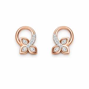 Pendientes de Botón Florales Minimalistas de Oro Rosa de 14K, Elegancia Moderna, Finamente Elaborados con Diamantes de Laboratorio, Joyería Fina para Mujer - Product Image 1