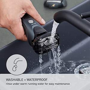 Rasoir électrique pour homme, station de nettoyage automatique, rechargeable, utilisation humide/sèche, sans fil, avec tondeuse à triple lame, étanche IPX7, noir - Product Image 6