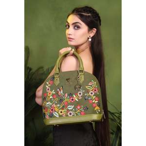 Sac à main de luxe en cuir végétalien, forme demi-lune, broderie crocodile, vert olive, capacité 1-1,9L, sans bandoulière, fermeture éclair, pour soirée et voyage - Product Image 2