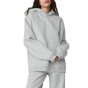 Sweat à capuche écologique en coton éponge français 100% pour femmes avec manches chauve-souris et badge-Vêtements décontractés d'hiver - Product Image 1