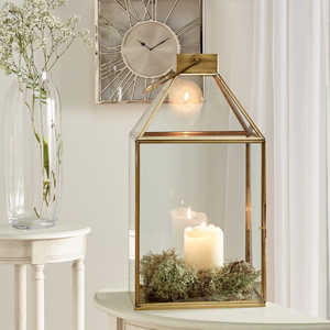 Candelabros de cristal con borde de Metal de latón hechos a mano, linternas decorativas elegantes para suelo, candelabros de madera navideños para el hogar de alta calidad - Product Image 1