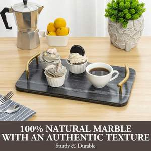 Plateau de service en marbre noir de luxe avec poignées durables pour les apéritifs, les boissons et les fêtes de jardin. - Product Image 4