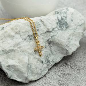 Dainty Mini Pave Cross Zircon collar conjunto para mujer delicado aro joyería regalo para su aniversario 925 Plata - Product Image 6