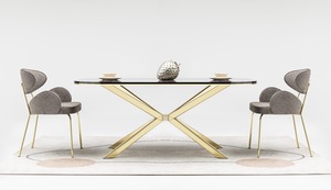 Ensemble de table à manger et 6 chaises en acier inoxydable moderne et élégant, ajout élégant à la cuisine ou à la villa - Product Image 2