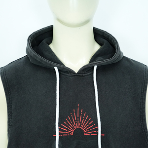 Acid Wash Printed Custom Logo <b>Workout</b> Hooded Bodybuilding Sleeveless Gym <b>Hoodie</b> for Men washable breathable <b>hoodie</b> sleeveless - Product Image 3