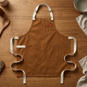 Delantal Clásico sin Mangas con Tirantes, de Lona Marrón, Cintura Ajustable con Bolsillos, para Uso Diario y Limpieza - Product Image 1