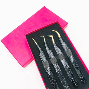 Pince à épiler pour extensions de cils en acier inoxydable de haute qualité, avec poignée diamantée, volume, étiquette privée, vente en gros, pince à épiler noire et argentée - Product Image 3