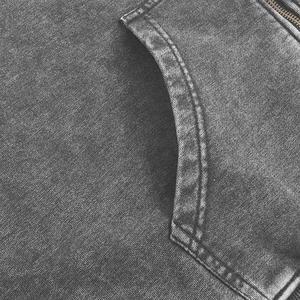 Sweat à capuche zippé unisexe gris foncé délavé à l'acide Streetwear vintage en coton épais et chaud d'hiver avec logo personnalisé - Product Image 4