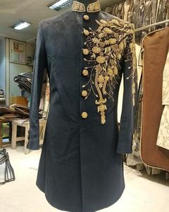 2022 New Dazzling Velvet Indo-Western Sherwani with <b>Pant</b> Custom Heavy 3D Work Zardozi Embroidery Dress for Parties/ Weddings - Product Image 1