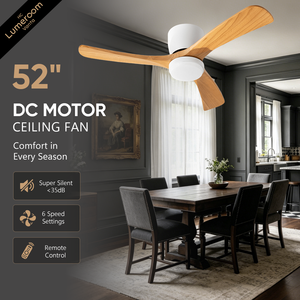 52 Inch Solid Wood <b>Ceiling</b> <b>Fan</b> <b>with</b> <b>Remote</b> Flush Mount Quiet Reversible DC Motor for Living Room Bedroom - Product Image 1