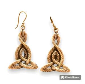 Double <b>Snake</b> Earrings Brass Gold Plated Celtic Knot Design Handmade Dangle Serpent <b>Jewelry</b> For Women Tribal Style Wholesale - Product Image 2