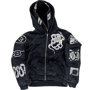 Pull à capuche personnalisé avec fermeture éclair complète, sweats à capuche surdimensionnés en coton éponge français Sweat à capuche à capuche double avec logo imprimé personnalisé Coupe ample - Product Image 1