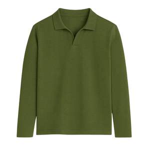Polo à manches longues en tricot ajusté vert foncé pour homme, logo personnalisé de haute qualité, simple, élégant, décontracté pour le travail - Product Image 3