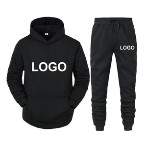 Conjunto Deportivo Unisex con Capucha Negra, 100% Algodón, Manga Larga, Cordón Ajustable, Ropa Casual con Logotipo Estampado, Estilo Otoñal - Product Image 1