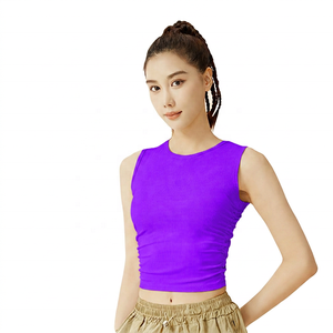 Vêtements de yoga pour femmes, blancs, sans manches, col rond, respirants, séchage rapide, écologiques, coupe ajustée, couleur unie, spandex/nylon - Product Image 4