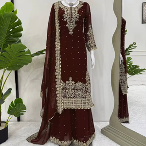 Juego moderno de Georgette Salwar de imitación con parte superior de Duptta y Plaza para fiestas informales, bodas, graduaciones de Diwalis - Product Image 1