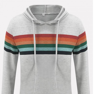 Women's Contrast Color <b>Block</b> Design Hoodie Loose Long Sleeve Plus Size Autumn Season-Washed and Embroidered - Product Image 3