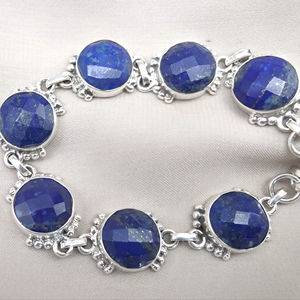 <b>925</b> <b>Sterling</b> <b>Silver</b> Natural Lapis Lazuli Faceted Round Handmade <b>Bracelet</b> With Gold Plating Options for Women Wholesale Jewelry - Product Image 1