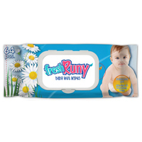 Lingettes pour bébé Freshruny Economy 64 pièces 12*18cm-35gsm Haute qualité Parfum floral Non-tissé Certifié ISO Meilleur prix