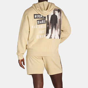 Sudadera con capucha de felpa francesa de algodón 100% para hombre, sudadera gruesa con estampado pesado y hombros caídos, logotipo personalizado de temporada de otoño - Product Image 3