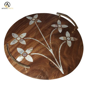 Bandeja de Servir Desechable Ecológica Hecha a Mano, Madera de Acacia, Madreperla, Diseño Tradicional, Patrón Horizontal, Decoración para el Hogar de Ramadán - Product Image 1