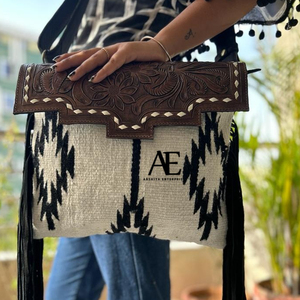 กระเป๋าผ้าอานแอลอีดีสไตล์ตะวันตกใหม่กระเป๋าถือสายหนังเครื่องมือกระเป๋าข้างแอซเท็กสีสันสดใสแกะสลักมือ - Product Image 6